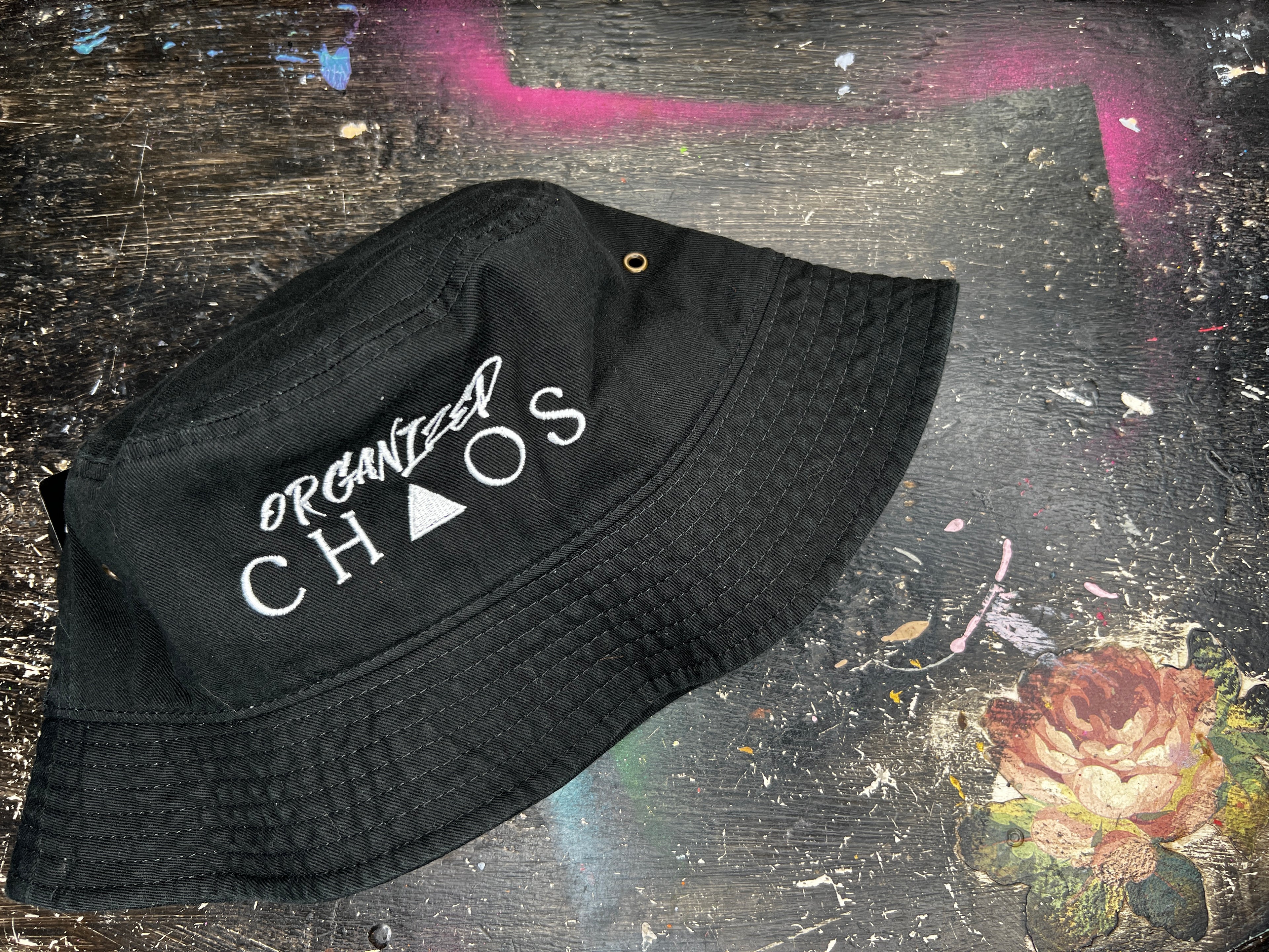 Organized Chaos Black Bucket Hat